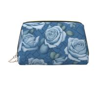 WZYCWB Beautiful Roses on Blue Background Printed Leather Cosmetic Bag for Women - Stylish and Soft, Durable