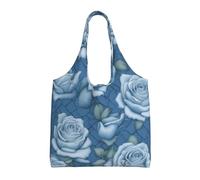 WZYCWB Beautiful roses on blue background Printed Single Shoulder Commuter Canvas Bag, Grocery Shopping Bag, Daily Use Canvas Bag