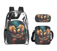WZYCWB Beautiful Seahorse Couple Printed backpack set | Lunch bag and pencil case | Perfect for work, business trips, and vacations.