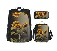 WZYCWB Beautiful sunflowers Campus life backpack set (3 pieces) - school bag + pencil case + lunch bag, meet all the daily needs of students!