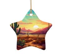 WZYCWB Beautiful sunset patterned Star Shape ceramic pendant, perfect for decorating your home Christmas tree for winter parties
