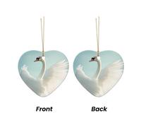 WZYCWB Beautiful swan patterned Heart Shape ceramic pendant, perfect for decorating your home Christmas tree for winter parties