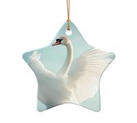 WZYCWB Beautiful swan patterned Star Shape ceramic pendant, perfect for decorating your home Christmas tree for winter parties