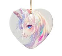 WZYCWB Beautiful unicorn patterned Heart Shape ceramic pendant, perfect for decorating your home Christmas tree for winter parties