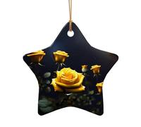 WZYCWB Beautiful yellow roses patterned Star Shape ceramic pendant, perfect for decorating your home Christmas tree for winter parties