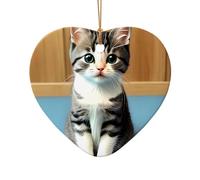WZYCWB Bedroom kitten patterned Heart Shape ceramic pendant, perfect for decorating your home Christmas tree for winter parties