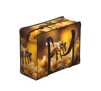 WZYCWB Bee Print Portable Shopping Storage Tote Bag for Adults, One Size, Black, Polyester, Vinyl Lining, Zippered, 40 x 53 x 23 cm, Reinforced Handle