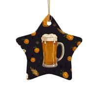 WZYCWB Beer background picture patterned Star Shape ceramic pendant, perfect for decorating your home Christmas tree for winter parties