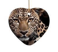 WZYCWB Big eyed leopard patterned Heart Shape ceramic pendant, perfect for decorating your home Christmas tree for winter parties