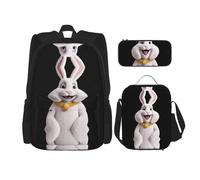 WZYCWB Big silly white rabbit Backpack (3-piece set), large capacity backpack, student school bag, pencil case, lunch bag combination
