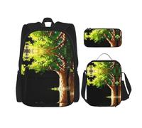 WZYCWB Big tree Campus life backpack set (3 pieces) - school bag + pencil case + lunch bag, meet all the daily needs of students!