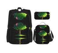 WZYCWB Big tree in the sun Campus life backpack set (3 pieces) - school bag + pencil case + lunch bag, meet all the daily needs of students!