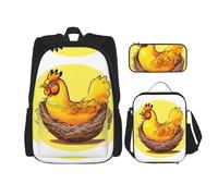 WZYCWB Bird's Nest Golden Chicken Backpack (3-piece set), large capacity backpack, student school bag, pencil case, lunch bag combination