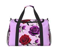 WZYCWB Bird's Nest Golden Chicken Handheld travel bag weekend bag fitness yoga bag suitable for fitness and other scenarios, Red And Purple Roses, One Size