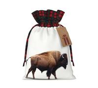 WZYCWB Bison with head bowed Christmas Gift Bags for Christmas Party Supplies Decorations, 8.3 * 11.8 Inch Colorblock Burlap Drawstring Gift Bags,