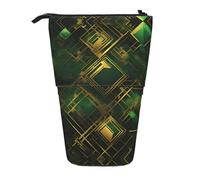 WZYCWB Black and Green Plaid Printed Retractable Pen Holder Suitable for use as a Simple Cosmetic Bag, Wallet, etc.