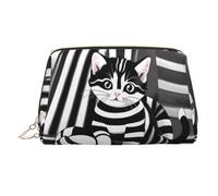 WZYCWB Black and White Striped Kitten Patterned Leather Cosmetic Bag - Perfect for Carry-On or Home Organization
