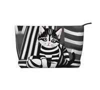 WZYCWB Black and White Striped Kitten Patterned Toiletry Storage Bag, Essential for organizing Cosmetics and Skincare Products.