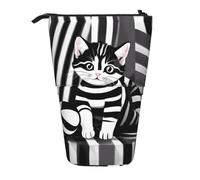 WZYCWB Black and White Striped Kitten Printed Retractable Pen Holder Suitable for use as a Simple Cosmetic Bag, Wallet, etc.