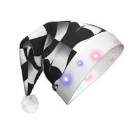 WZYCWB Black and White Wave Mosaic Patterned Santa Hat | Plush Glowing Holiday Hat for Christmas, New Year's, and Party Events