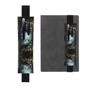 WZYCWB Black Bird and Flower Printed Large-Capacity PVC Pen Holder + Creative Diary Pen Bag Set with Elastic Band Anti-Slip Design