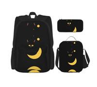 WZYCWB Black Cat Moon Backpack set (3-piece set) - student school bag + pencil case + lunch bag, large capacity backpack