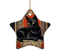 WZYCWB Black Cat Poster patterned Star Shape ceramic pendant, perfect for decorating your home Christmas tree for winter parties