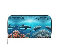 WZYCWB Black Ghost Bat Leather clutch bags zipper wallets and card holders are perfect for travel or daily use, Whales Under The Sea, One Size