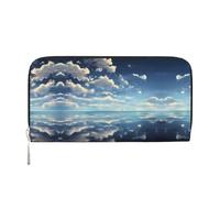 WZYCWB Black Ghost Bat Leather clutch bags zipper wallets and card holders are perfect for travel or daily use, White Clouds Over The Sea, One Size