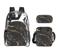 WZYCWB Black Gold Marble Printed backpack set | Lunch bag and pencil case | Perfect for work, business trips, and vacations.