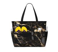 WZYCWB Black Gold Marble Printed beach travel bag for swimming and fitness/supermarket shopping/seaside vacation