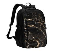 WZYCWB Black Gold Marble Printed laptop backpack, business men's commuter backpack, computer bag with USB port charging