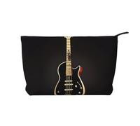 WZYCWB Black Guitar Corduroy cosmetic bag, women's portable zipper handbag purse, suitable for travel and daily storage, cosmetics