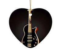 WZYCWB Black Guitar patterned Heart Shape ceramic pendant, perfect for decorating your home Christmas tree for winter parties