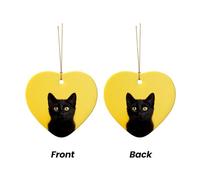 WZYCWB Black kitten patterned Heart Shape ceramic pendant, perfect for decorating your home Christmas tree for winter parties