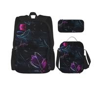WZYCWB Black Mystery School Bag + Pencil case + Lunch Bag Combination Backpack Suitable for Everyday Commuting