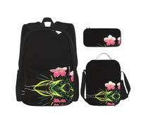 WZYCWB Blooming cinchona flower Campus life backpack set (3 pieces) - school bag + pencil case + lunch bag, meet all the daily needs of students!