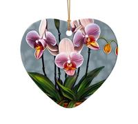 WZYCWB Blooming Orchids patterned Heart Shape ceramic pendant, perfect for decorating your home Christmas tree for winter parties