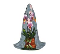 WZYCWB Blooming Orchids Printed Large Hooded Cape, Holiday Party Costume, Carnival Party Prop, Sizes S/M/L