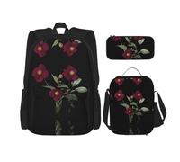 WZYCWB Blooming red roses Backpack (3-piece set), large capacity backpack, student school bag, pencil case, lunch bag combination