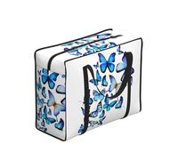 WZYCWB Blue Butterfly Storage Tote Bag for Adults, One Size, Polyester with Vinyl Lining, Zippered Closure, 53 x 40 x 23 cm, Foldable with Reinforced Handles