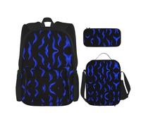 WZYCWB Blue flame pattern Campus life backpack set (3 pieces) - school bag + pencil case + lunch bag, meet all the daily needs of students!
