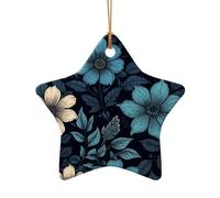 WZYCWB Blue floral background patterned Star Shape ceramic pendant, perfect for decorating your home Christmas tree for winter parties
