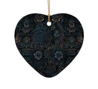 WZYCWB blue Lace background patterned Heart Shape ceramic pendant, perfect for decorating your home Christmas tree for winter parties