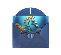 WZYCWB Blue Seahorse Printed Blue Pearlescent Paper Holiday Cards 6x4 Inches - With Envelopes for Birthdays, Weddings, and Condolences