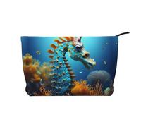WZYCWB Blue Seahorse Printed Cosmetic Storage Bag, Perfect for Business Trips and Travel.