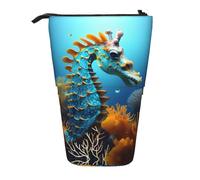 WZYCWB Blue Seahorse Printed Retractable Pen Holder for Dorm or Office use.