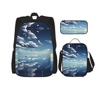 WZYCWB Blue sky and white clouds Backpack set (3-piece set) - student school bag + pencil case + lunch bag, large capacity backpack