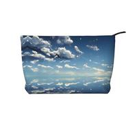 WZYCWB Blue sky and white clouds Corduroy cosmetic bag, women's portable zipper handbag purse, suitable for travel and daily storage, cosmetics