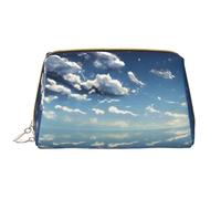 WZYCWB Blue sky and white clouds Leather cosmetic bag with pockets, portable travel cosmetic bag, large capacity cosmetic storage bag,